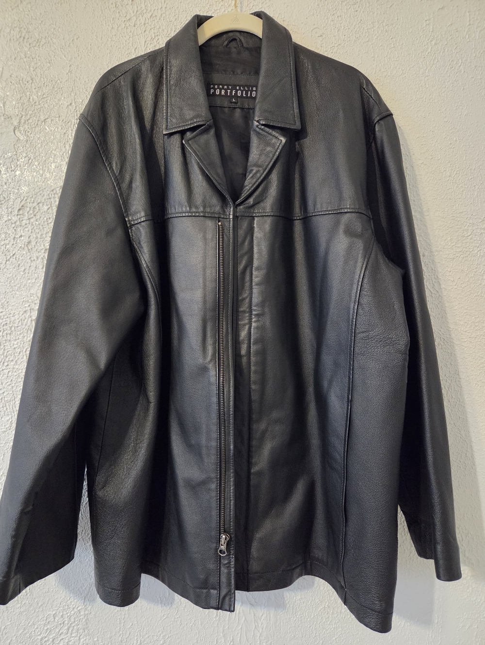 Perry Ellis Black Leather Zip-Front Jacket